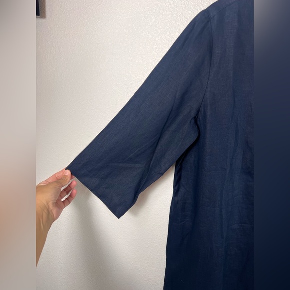 Chico’s NWT Linen Embellished Navy 3/4 Sleeve Navy Tunic Dress Size 12 - Picture 4 of 11